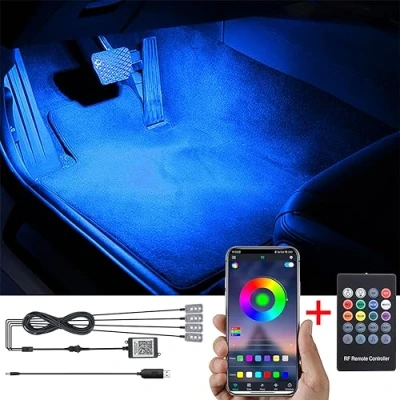 Abbildung von TABEN RGB Auto Fußraum Ambientebeleuchtung Kit APP Steuerung + RF Fernbedienung, 16.7 Millionen Farben Sound Aktive Musik Sync USB Kabel Car Innenraum Atmosphäre Licht DC 12V