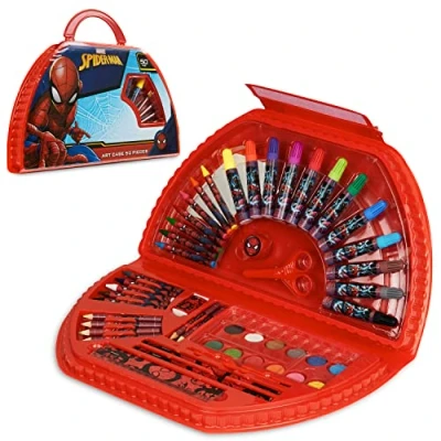 Abbildung von Spiderman Malset aus 49 PCS Malkasten für Kinder in Transportbox Jungen ab 3 Jahren bestehend Wasserfarben, Malstiften, Wachsfarben, Bleistiften hochwertiger Malkoffer