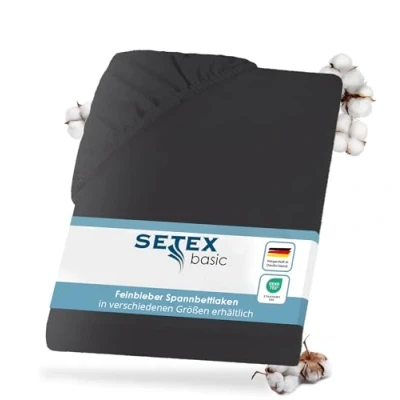 Abbildung von Setex Feinbiber Bettlaken mit Gummizug kuschelig weich Biber Spannbettlaken aus 100% Baumwolle rundum Spanngummi Bettwäsche ganzjährig Betttuch 90x200 cm Anthrazit