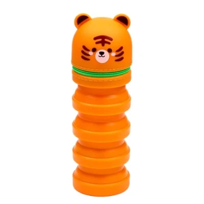 Abbildung von Puckator Teleskop Stiftetui Pop Up aus Silikon Tiger Süße Tiere ausziehbar, Orange, Ausziehbares Federmäppchen
