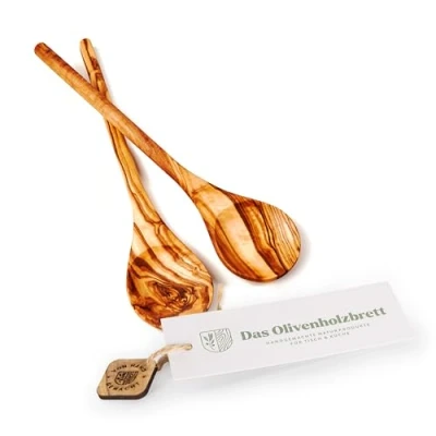 Abbildung von DAS OLIVENHOLZBRETT® / 2er Set Kochlöffel aus Olivenholz 2x mit rundem Kopf und Stiel/Holzlöffel/Kochlöffel Holz 30cm