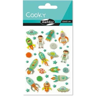 Abbildung von Maildor CY005O Packung mit Stickers Cooky 3D (1 Bogen, 7,5 x 12 cm, ideal zum Dekorieren, Sammeln oder Verschenken, Weltraum) 1 Pack,grün