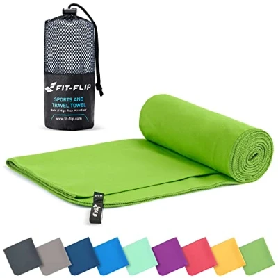 Abbildung von Fit Flip Mikrofaser Handtuch kompakte Microfaser Handtücher ideal als Sporthandtuch, Reisehandtuch, Strandtuch schnelltrocknend und leicht Badetuch groß (70x140cm, Grün)