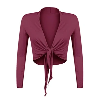 Abbildung von Gloop Damen Schöne, Elegante Bolero Jäckchen Langarm zum Knoten M Mauve,Mauve,M