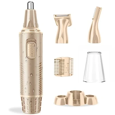 Abbildung von Nasenhaartrimmer, USB Wiederaufladbar Nasenhaarschneider 3 in 1 Set Ohrhaarschneider mit Doppelschneideklingen, Professioneller schmerzfreier Augenbrauen und esichtshaartrimmer, Champagner