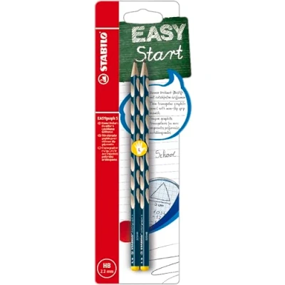Abbildung von Schmaler Dreikant Bleistift für Linkshänder STABILO EASYgraph S in petrol 2er Pack Härtegrad HB