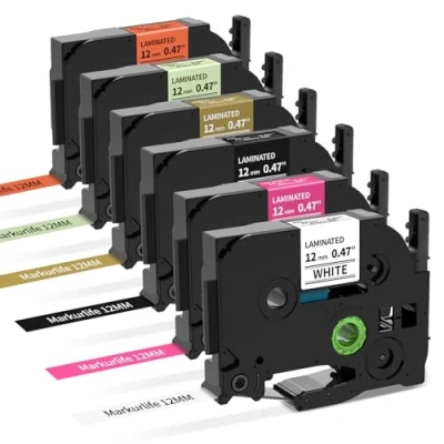 Abbildung von 6x Markurlife TZe Schriftband 12mm Kompatibel mit Brother P Touch Bänder 231 0,47 laminierte für PT H105 H101C H110 H200 H100LB H100R 1000 1080 D200 D400 Cube
