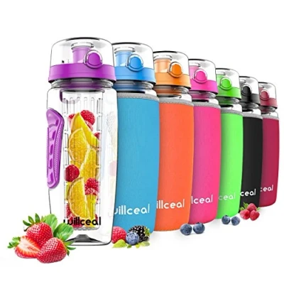 Abbildung von willceal Wasserflasche mit Fruchteinsatz 945 ml Hochwertig und beständig Groß, BPA frei, aus Tritan Aufklappbarer Deckel Tragegriff Auslaufsicheres Design