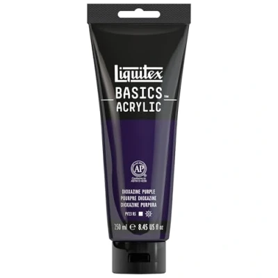 Abbildung von Liquitex 88700220 Basics Acrylfarbe, monopigmentierte Künstlerpigmente, lichtecht, mittlere Viskosität, Archivqualität, seidenglänzender Finish, 250ml Tube Dioxazinpurpur