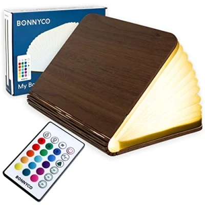 Abbildung von Buchlampe Holz mit Farbwechsel 16 Farben und Timer BONNYCO LED Geschenk für Frauen Männer zum Geburtstag Weihnachten Kleine Lampe Deko Wohnzimmer, Schlafzimmer Zimmer