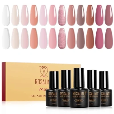 Abbildung von ROSALIND UV Nagellack Set,12 Farben Jelly Gel Transparent Nude Rosa, Shellac Soak Off Nail Polish Rosa Braun Gelnägel für Art Maniküre