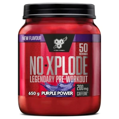 Abbildung von BSN Nutrition N.O. Xplode Pre Workout Pulver Nahrungsergänzungsmittel, mehr Energie und Konzentration mit Koffein, Aminosäuren, Vitamin C Zink, Geschmacksrichtung Purple Power, 50 Portionen, 650 g