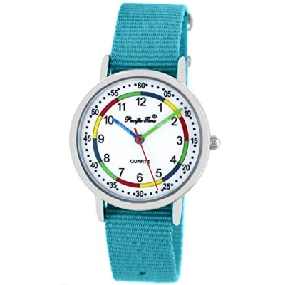 Abbildung von Pacific Time Mädchen Jungen Uhr Lernuhr analog Quarz mit Textilarmband hellblau 10808