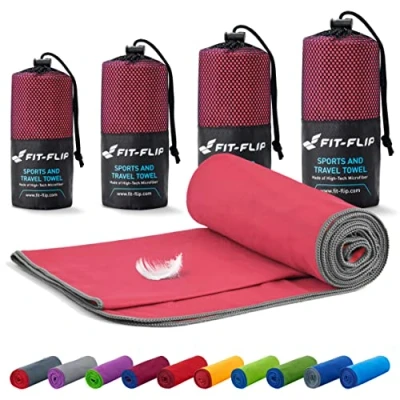 Abbildung von Fit Flip Mikrofaser Handtuch kompakt, leicht und schnelltrocknend Microfaser Handtücher als Reisehandtuch, Sporthandtuch, Strandtuch Badetuch groß (40x80cm, Koralle Grau)