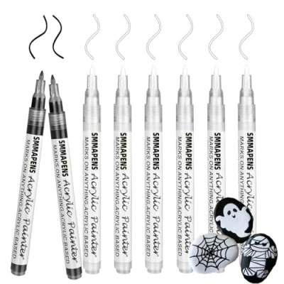 Abbildung von Weiß Schwarz Acrylstifte（8PCS),0.7 mm Acrylstifte Marker Stifte Wasserfest Permanent Acrylfarben Acrylic pens für Steine, Keramik,Glas,Holz