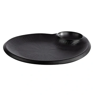 Abbildung von APS 85074 Melaminteller NEROmit integriertem Dipschälchen, Servierteller für vielerei Speisen, 24,0 x 20,0 2,5 cm