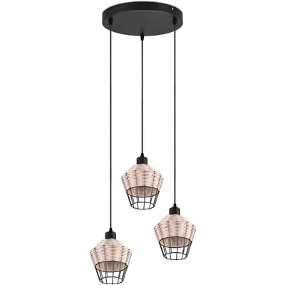 Abbildung von TRIO Leuchten Pendelleuchte Borka - 3-flammig - E27 - Boho Hängelampe aus Rattan - Höhenverstellbar - max 40W