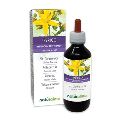 Abbildung von Johanneskraut (Hypericum perforatum) Kraut mit Blüten Alkoholfreier Urtinktur Naturalma Flüssig Extrakt Tropfen 200 ml Nahrungsergänzungsmittel Veganer