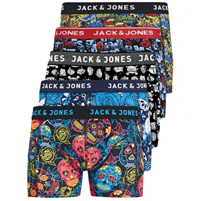 Abbildung von JACK &amp; JONES Herren Unterhosen 5er Set/Pack Sale Männer Marken Boxershorts Weiss schwarz blau grau Shorts Trunks 95% Baumwolle S M L XL XXL (Farb Mix 6 XXL)