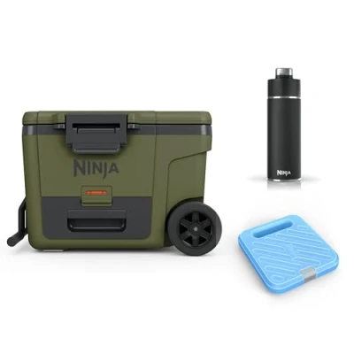 Abbildung von Ninja FrostVault Kühlbox mit Rollen und Isolierung, Thirti Flasche &amp; Kühlakku, integrierter Dry Zone Schublade für Lagerung bei Kühlschranktemperatur, olivegrün, FB245AMZEUUKGN