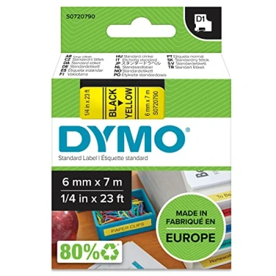 Abbildung von DYMO Original D1 Etikettenband schwarz auf gelb 6 mm x 7 m selbstklebendes Schriftband für LabelManager Beschriftungsgerät