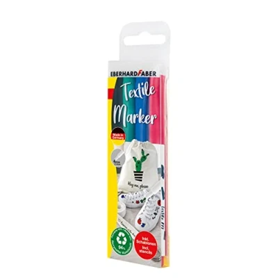 Abbildung von Eberhard Faber 578204 Textilmarker mit Schablonen, 4 Textilstifte waschmaschinenfest