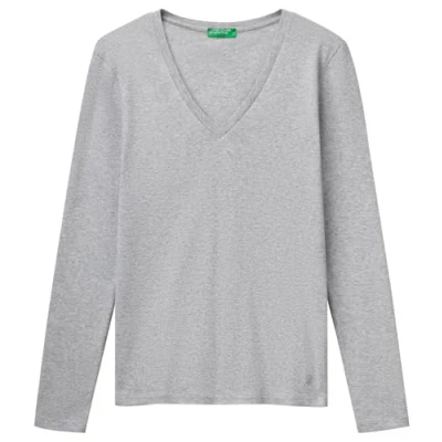 Abbildung von United Colors of Benetton WITH Vneck Langarmshirt, Damen, Größe: XXS, Grey