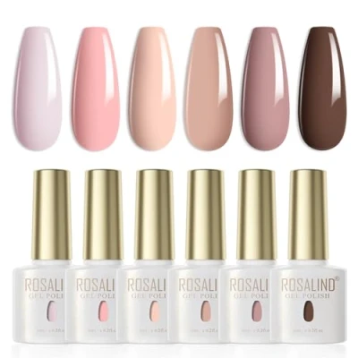 Abbildung von ROSALIND UV Nagellack 6 Farben violett Nude Hellrosa Braun shellac Set Farbgel Für Gelnägel Soak Off LED Nail Gel Polish Lampe Nagel Salon Design Kit 6ml