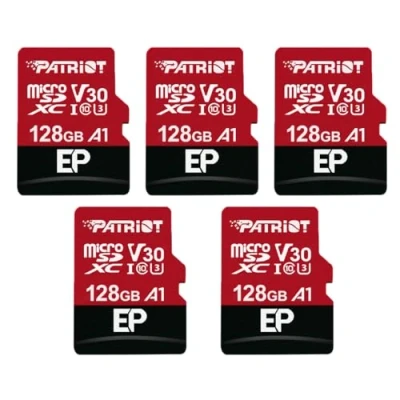Abbildung von Patriot Memory 128GB A1 / V30 Speicherkarte für Android Telefone und Tablets, 4K Videoaufzeichnung 5er Pack