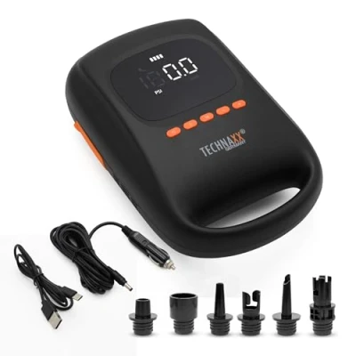 Abbildung von Technaxx SUP Akku Luftpumpe mit Powerbank Funktion TX 266 7500 mAh bis zu 3 Stand Up Paddle Boards Einer Ladung, automatischer Pumpenstopp, 2 LED Leuchten, 12 V Autolade &amp; USB C Kabel