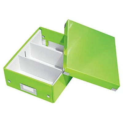 Abbildung von Leitz Click &amp; Store Aufbewahrungsbox mit Deckel Klein, Box Trennwänden für Zubehör im Büro oder Utensilien Haushalt, Transportbox aus 84 % recycelter Premium Hartpappe, Grün, 60570054