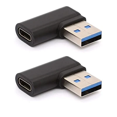 Abbildung von HUHANGGod Links gewinkelter USB C auf 3.0 Adapter, 90 Grad A Stecker Buchse, Typ Coverter für Kabel, Hubs (links (schwarz) (Left)