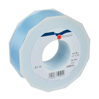 Abbildung von C.E. PATTBERG Geschenkband hellblau, 91 Meter Ringelband 40 mm zum Basteln, Dekorieren &amp; Verpacken von Geschenken zu jedem Anlass