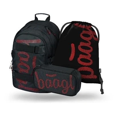 Abbildung von Baagl 3 Set Ergonomische Schulranzen für Kinder, Größe: One Size, Schwarz