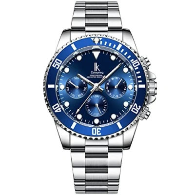Abbildung von Alienwork Automatikuhr Armbanduhr Herren Damen Silber Edelstahl Metallarmband Kalender Marineblau Multi Funktion Glasboden