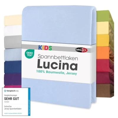 Abbildung von CelinaTex Jersey Spannbettlaken Lucina für Kids Doppelpack 60x120 70x140cm Aqua blau 100% Baumwolle gekämmt superweich Spannbettbezug, Leintuch, Bettlaken, elastisch, Strech, Oeko Tex