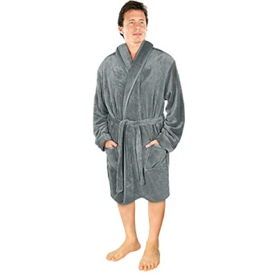 Abbildung von NY Threads Schalkragen Morgenmantel für Männer, Kuschelig weich, Loungewear und Nachtwäsche (Mittel, Stahlgrau)