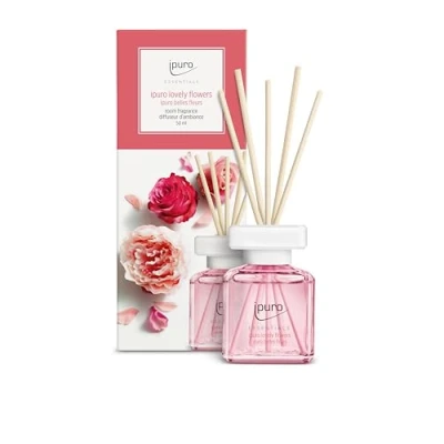 Abbildung von ipuro Essentials Raumduft Lovely Flowers 50ml Raumerfrischer mit Ylang Ylang, Rose, Maiglöckchen, Vanille &amp; Moschus Duft Aroma Diffuser Stäbchen Lufterfrischer für die Wohnung