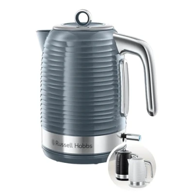Abbildung von Russell Hobbs Wasserkocher [1,7l, 2400W] Inspire Grau mit hochwertiger Hochglanz Struktur (Schnellkochfunktion, herausnehmbarer Kalkfilter, Wasserstandsanzeige, abnehmbarer Deckel) Teekocher 24363 70