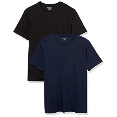 Abbildung von Amazon Essentials Herren T Shirt mit kurzen Ärmeln und Rundhalsausschnitt in schmaler Passform, 2er Pack, Marineblau/Schwarz, L