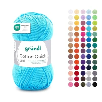Abbildung von Gründl Wolle Cotton Quick uni Garn zum Stricken &amp; Häkeln aus 100 % Baumwolle, 1 Knäuel 50 g / 125 m, Häkelgarn/ Strickgarn , Wasserblau