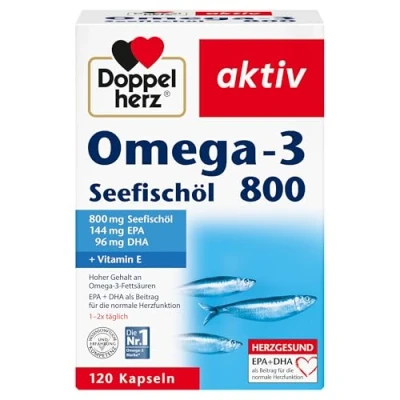 Abbildung von Doppelherz Omega 3 Seefischöl 800 Mit EPA und DHA sowie Vitamin B1 als Beitrag für die normale Herzfunktion 120 Kapseln