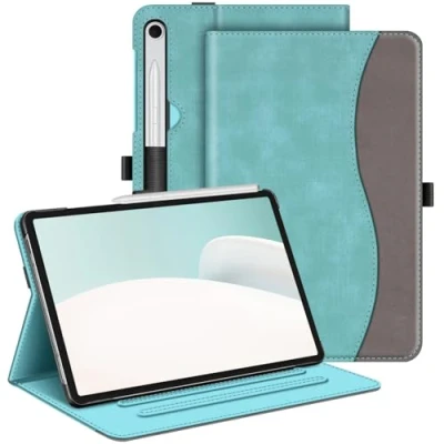 Abbildung von Fintie Hülle für Samsung Galaxy Tab S9 FE 10.9 Zoll/Tab 11 Zoll 2023 Tablet, Multi Winkel Folio Schutzhülle mit Dokumentenfach und Auto Schlaf/Wach Funktion, Jeansoptik Türkis