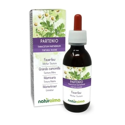 Abbildung von Mutterkraut (Tanacetum parthenium) Kraut mit Blüten Alkoholfreier Urtinktur Naturalma Flüssig Extrakt Tropfen 120 ml Nahrungsergänzungsmittel Veganer