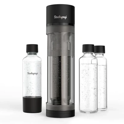 Abbildung von Sodapop Wassersprudler Logan, inkl. 2 Glasflaschen (850 &amp; 600 ml) und 1 PET Flasche ml), Matt Schwarz, Höhe 42,6 cm, ohne CO₂ Zylinder