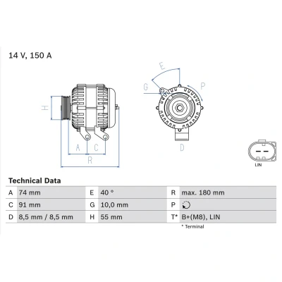 Abbildung von BOSCH 0 986 080 810 Lichtmaschine 14V 150A VOLVO: V50