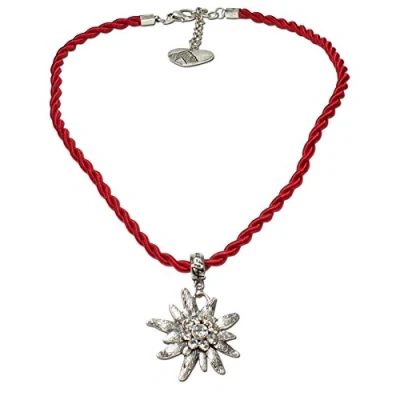 Abbildung von Alpenflüstern Kordel Trachtenkette Strass Edelweiß Damen Trachtenschmuck Dirndlkette rot DHK100