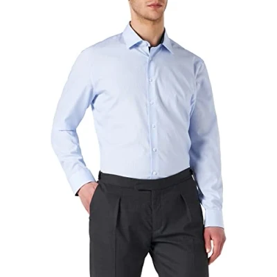 Abbildung von Seidensticker Herren Slim Bügelfrei Kent Langarm Patch Streifen Hemd, Hellblau, 39 EU