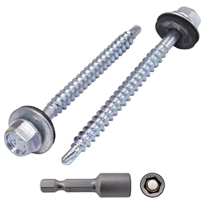 Abbildung von Selbstschneidende Schrauben aus verzinktem Stahl, DIN 7504 K, 4,8 x 60 mm, mit EPDM Unterlegscheiben, Sechskant Unterlegscheibenkopf, Blechschraube, Packung 80 Stück