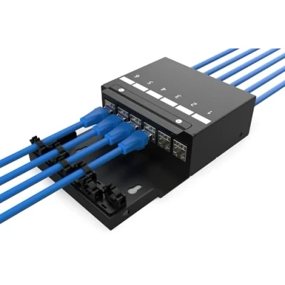 Abbildung von DIGITUS Konsolidierungspunkt Box für sechs Keystone Module &amp; Netzwerkkabel intelligenter Kabelmanager Schutzart IP20 Wand Deckenmontage Schwarz